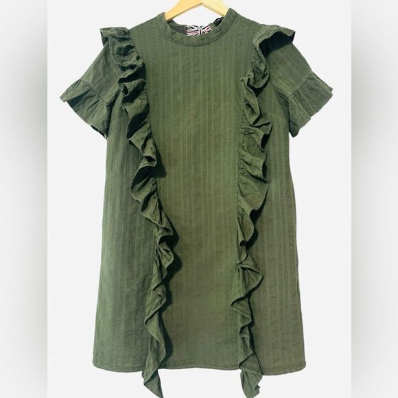 English Factory Nordstrom Olive Green Ruffle Shirt Dress XS - Picture 1 of 8
